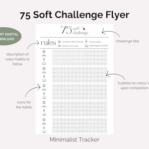 Minimalist 75 Soft Challenge Printable Tracker Simple Daily Printable Daily Habit Tracker Goals Workout Track | Instant Digital Download PDF