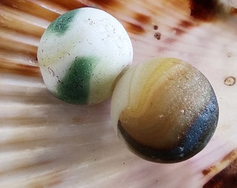 2 Opaque Sea Glass Marbles, please read description, scroll photos,Genuine Sea Glass, Beach Sea Glass Marble,Genuine Sea Glass,Rare Seaglass