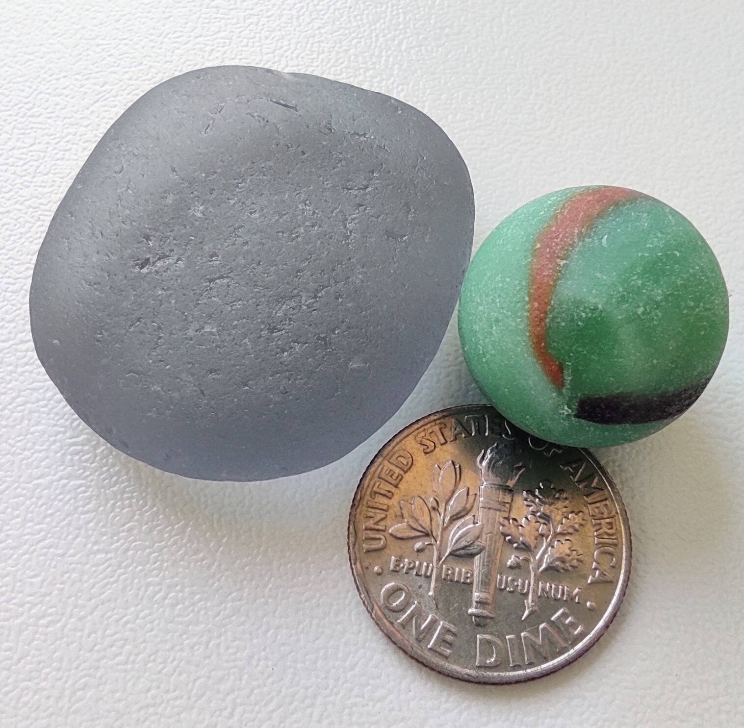 2 Pieces: 1 Sea Glass Marble and a Grey Sea Glass, please read description, scroll photos,Genuine Sea Glass, Beach Sea Glass Marbles