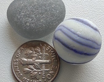 2 Pieces: 1 Sea Glass Marble and a Grey Sea Glass, please read description, scroll photos,Genuine Sea Glass, Beach Sea Glass Marbles