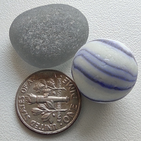 2 Pieces: 1 Sea Glass Marble and a Grey Sea Glass, please read description, scroll photos,Genuine Sea Glass, Beach Sea Glass Marbles