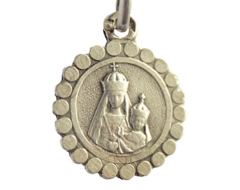 Our Lady Crowned & Jesus Child - French Religious Sterling Silver Medal Pendant Charm - Communion Gift