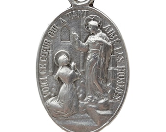 Jesus Sacred Heart Medal, Antique French Religious Sterling Silver Medal Communion