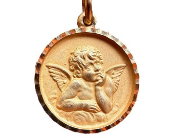 Vintage Raphael Angel Gold Plated Medal