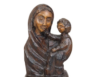 Vintage Madonna und Jesus Kind Statue religiöse Hand geschnitzt Holz Statue