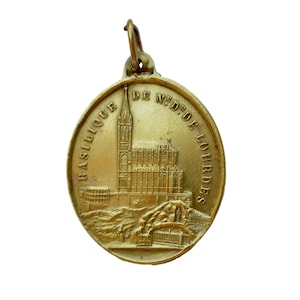 Antique French Lourdes Medal: Our Lady, Basilica, 19th Century Brass