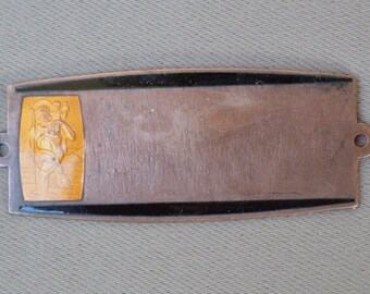 French Art Deco Enamel Cloisonne Medal Plaque - St Christopher Car Protector Drivers - Religious Gift - Car Dashboard