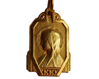 Ancienne Petite Médaille Religieuse Art Déco St Vierge Plaqué