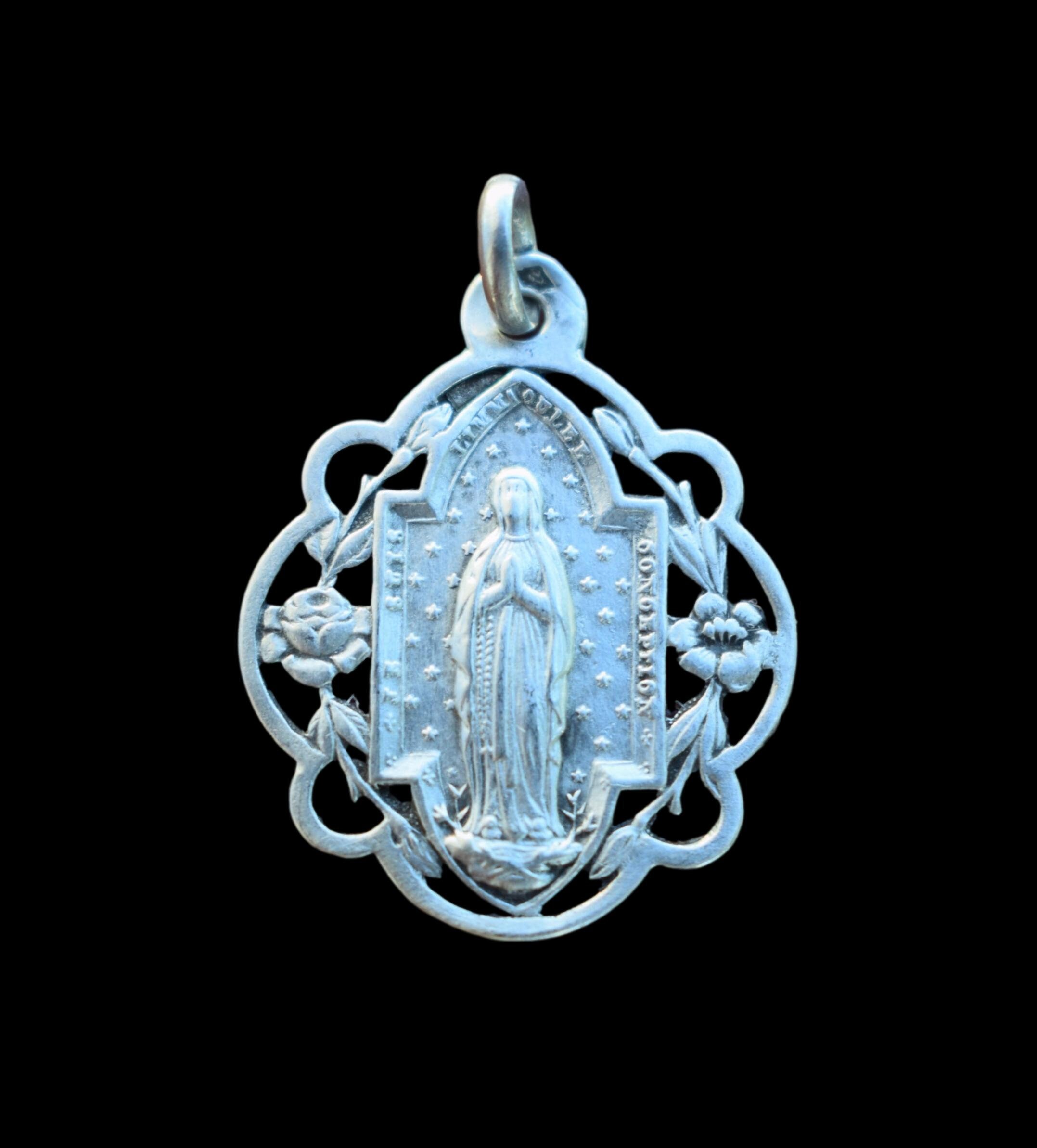 Immaculée Conception Art Nouveau Sterling Médaille d'argent Lourdes Souvenir