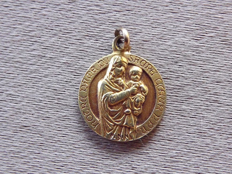 Antique Our Lady of Sacred Heart Medal – Goldplated Baby Pendant, Penin ...