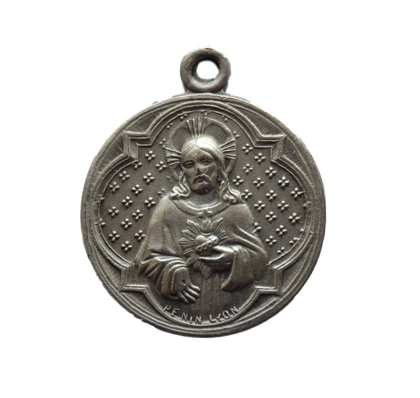 Notre-Dame A Couronné La Vierge Marie et Jésus - Sacré-Cœur Français Médaille Religieuse Pendentif P