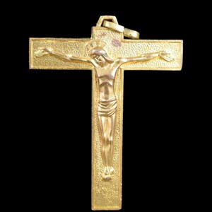 Vintage Französisches Religiöses Vergoldetes Metall Kreuz