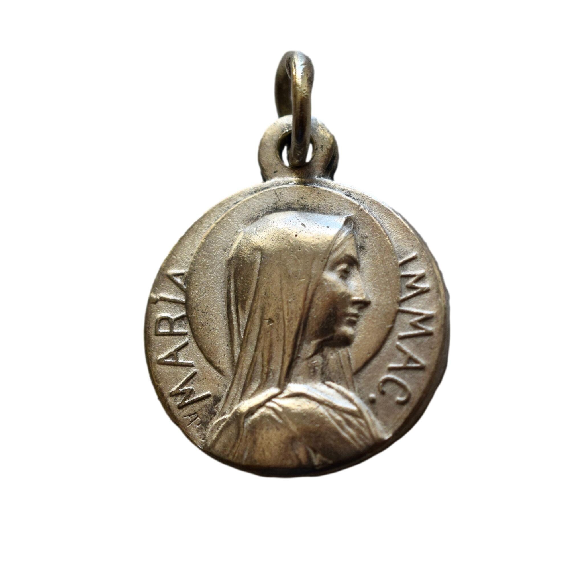 Immaculée Conception Religieuse Plaque d'argent Médaille Lourdes