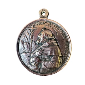 Grande Médaille Vierge Marie Saint François d'Assise Bronze 19ème