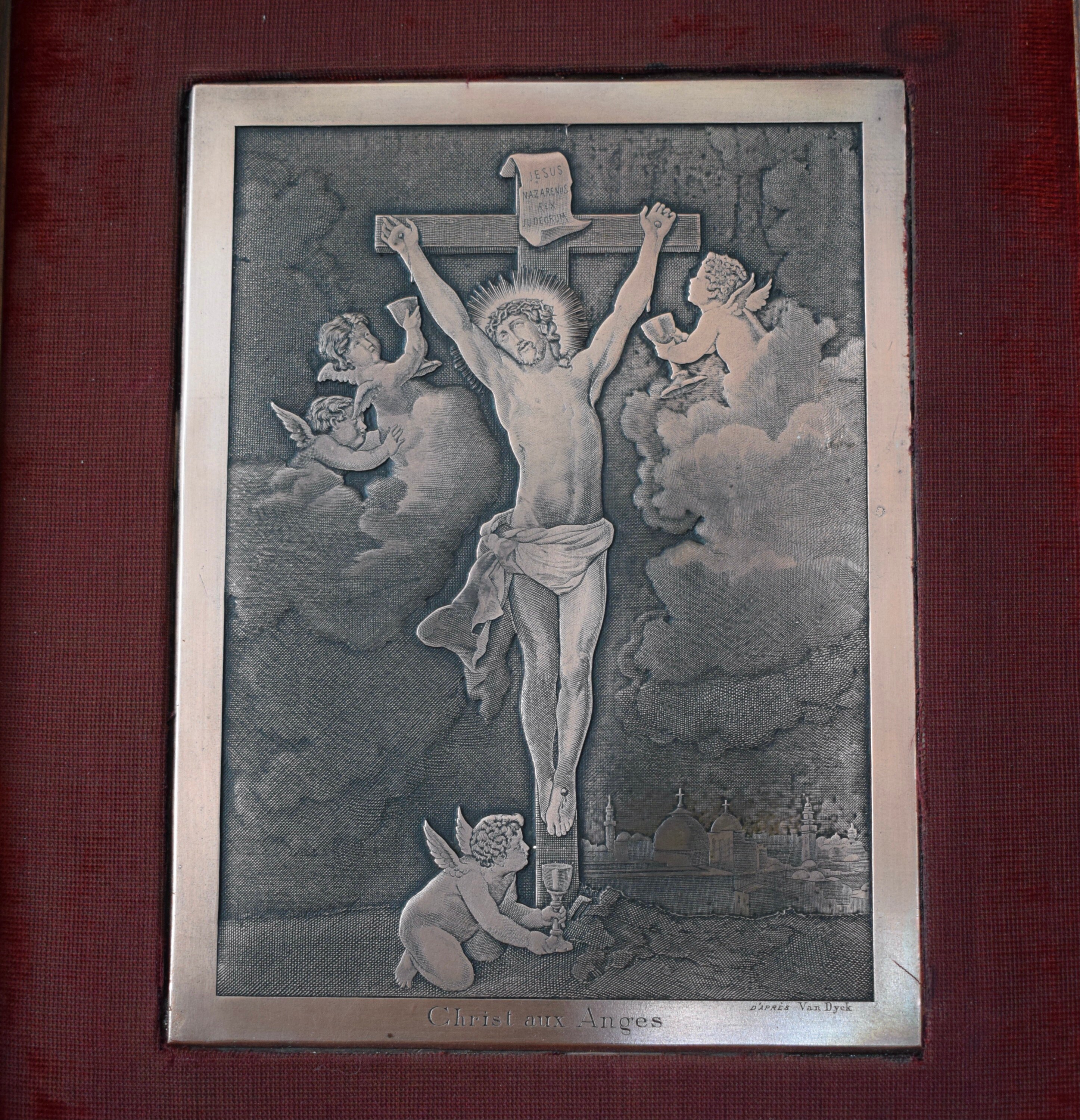 Crucifixion Christ avec Des Anges Gravé Cadre Mural d'après Van Dyck