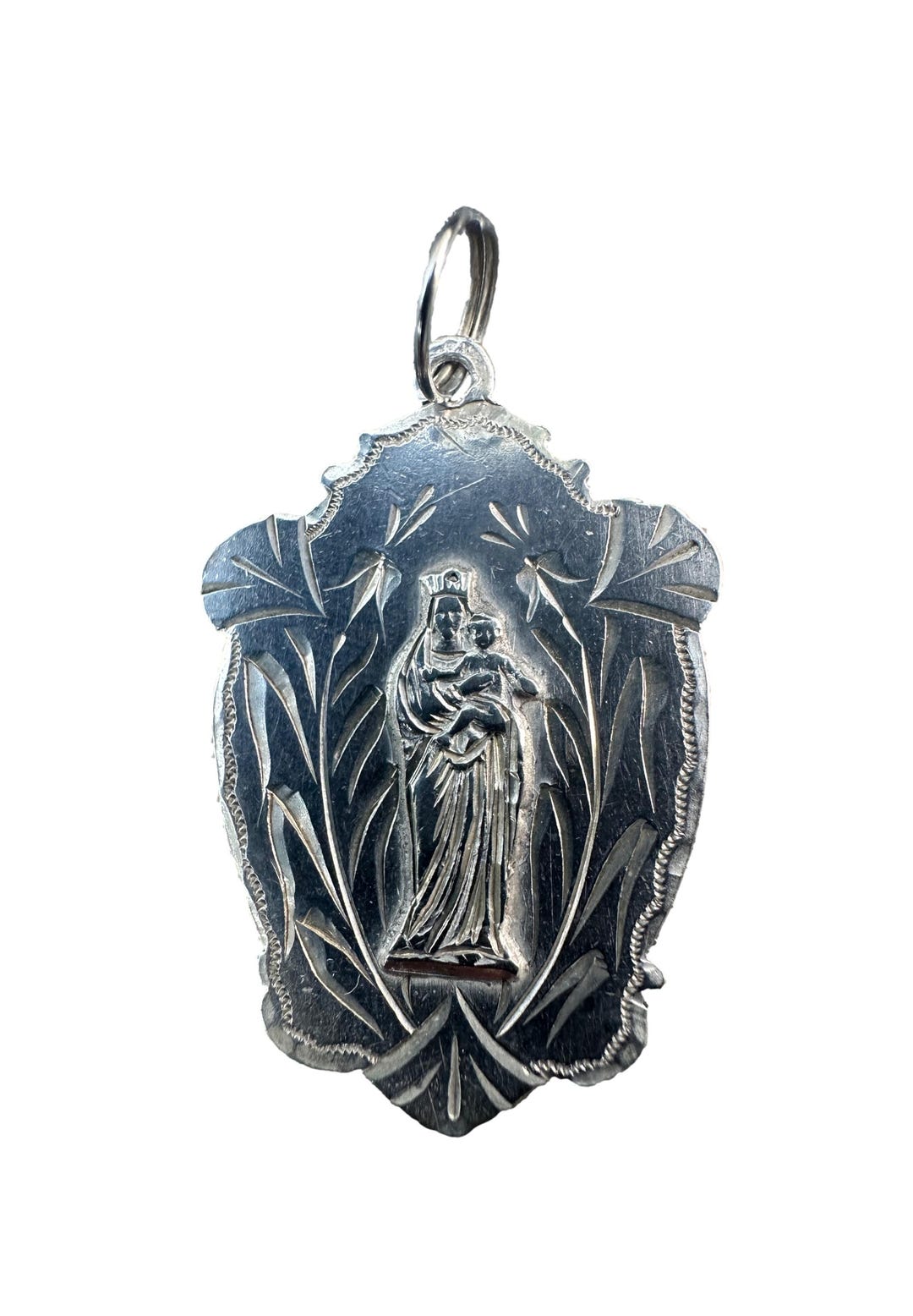 Large Virgin Mary and Jesus Child Sterling Silver Engraved Medal 1895 ...