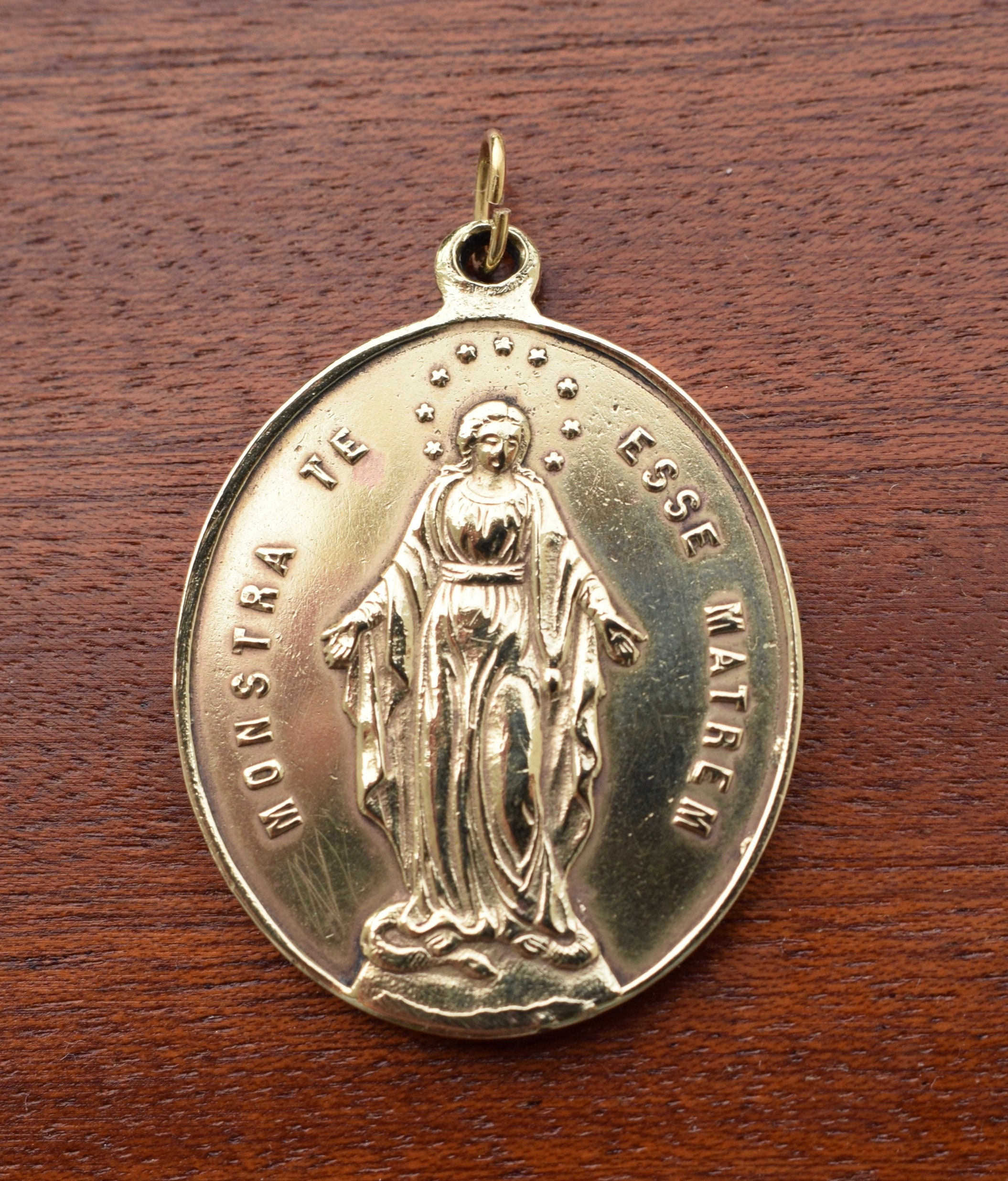 Grande Médaille Miraculeuse Français Antique Bronze Religieux Notre-Dame Vierge Marie
