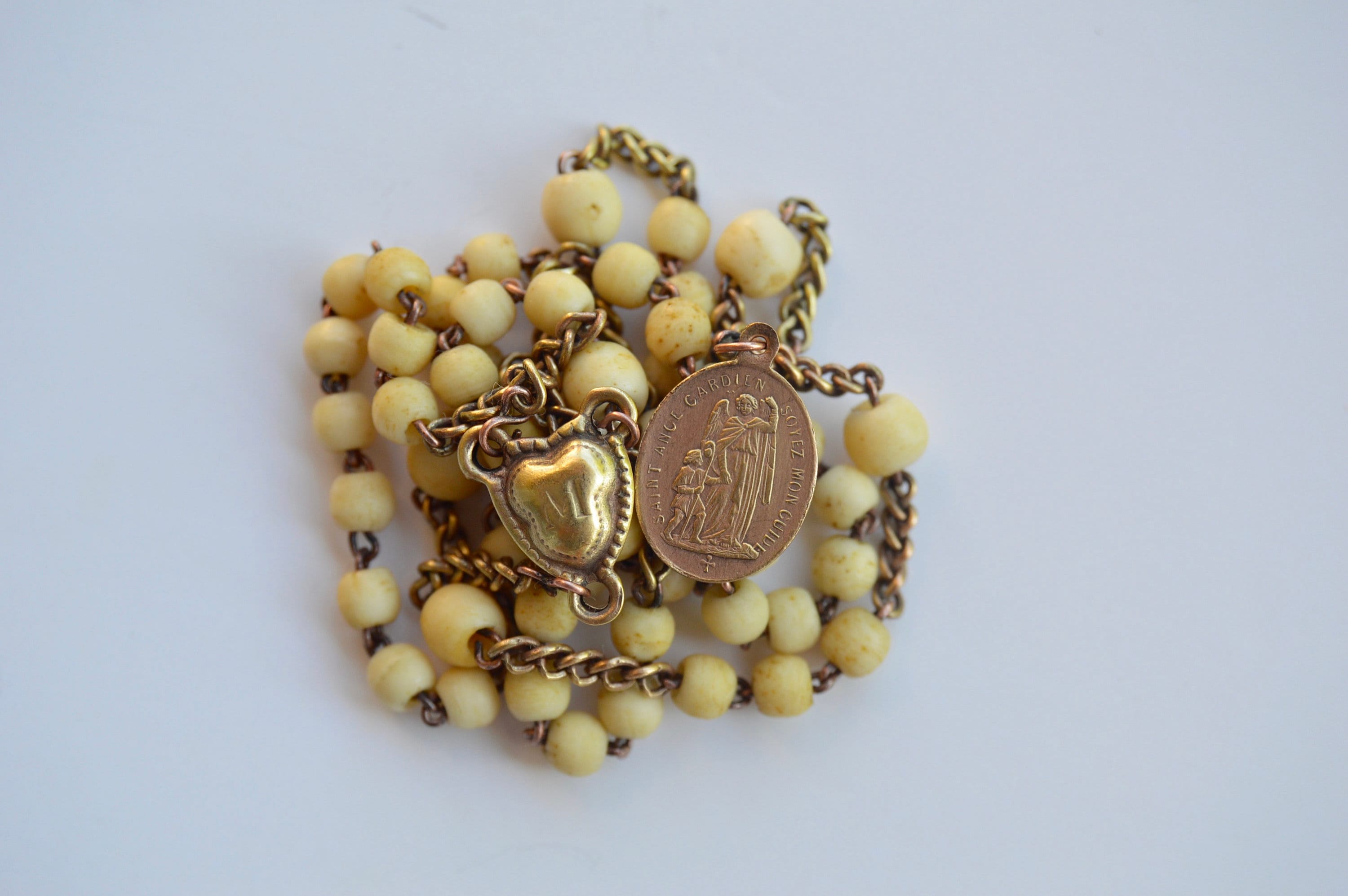 Antiquité Français Catholique Saint Antoine Od Padoue Rosaire, Jésus et Marie Sacré-Cœur, Médaille A