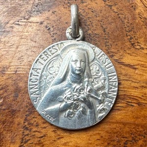 Saint Therese Medal: French Religious Silver-Plated Pendant (P Elde)