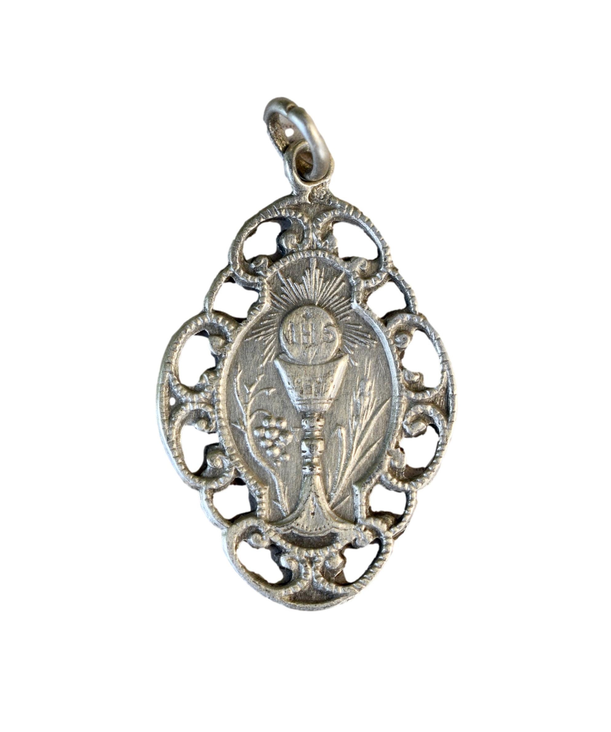 Médaille Communion Sterling Médaille d'argent Art Nouveau