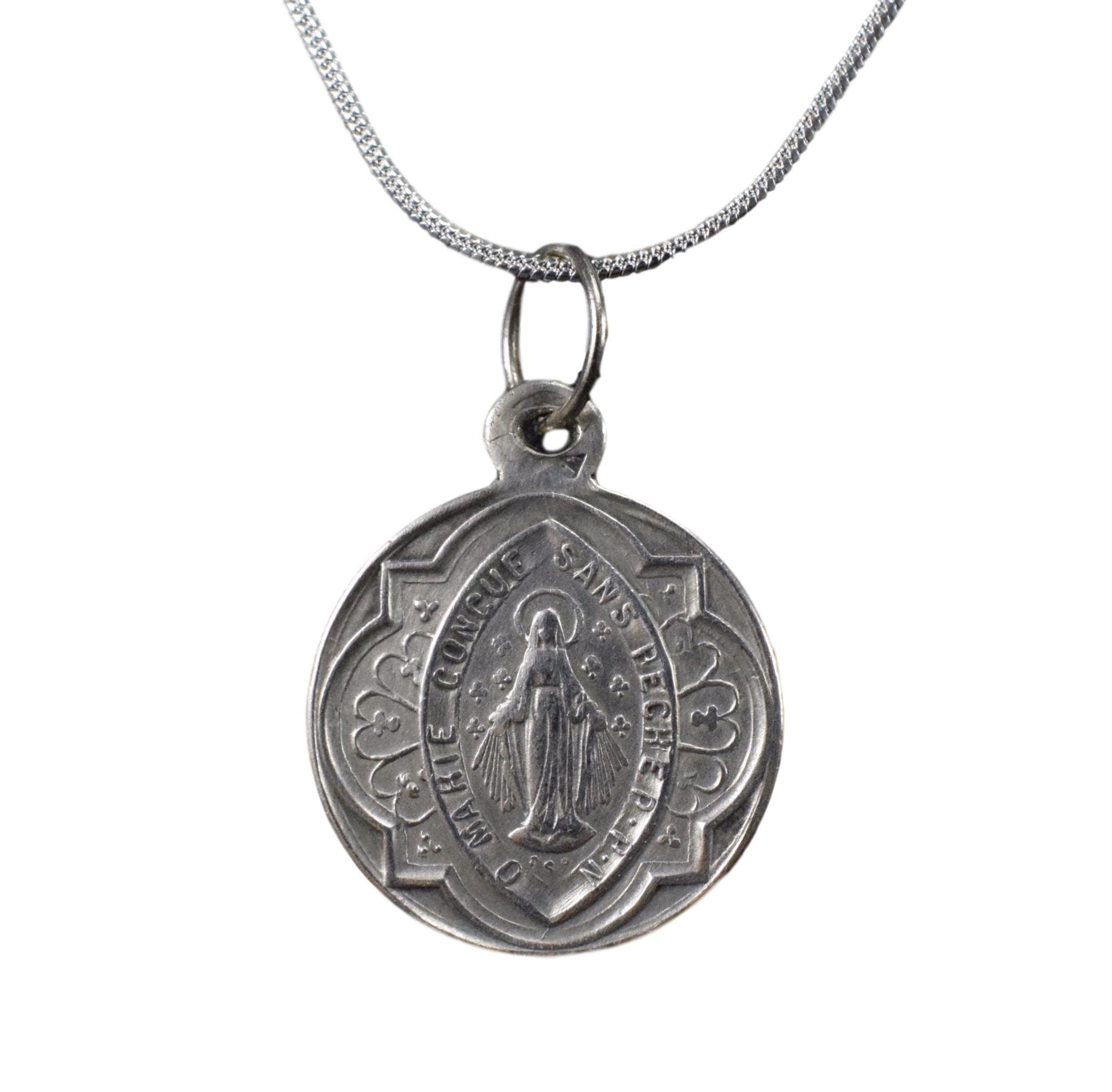 Miraculous Virgin Antique Français Sterling Silver Medal
