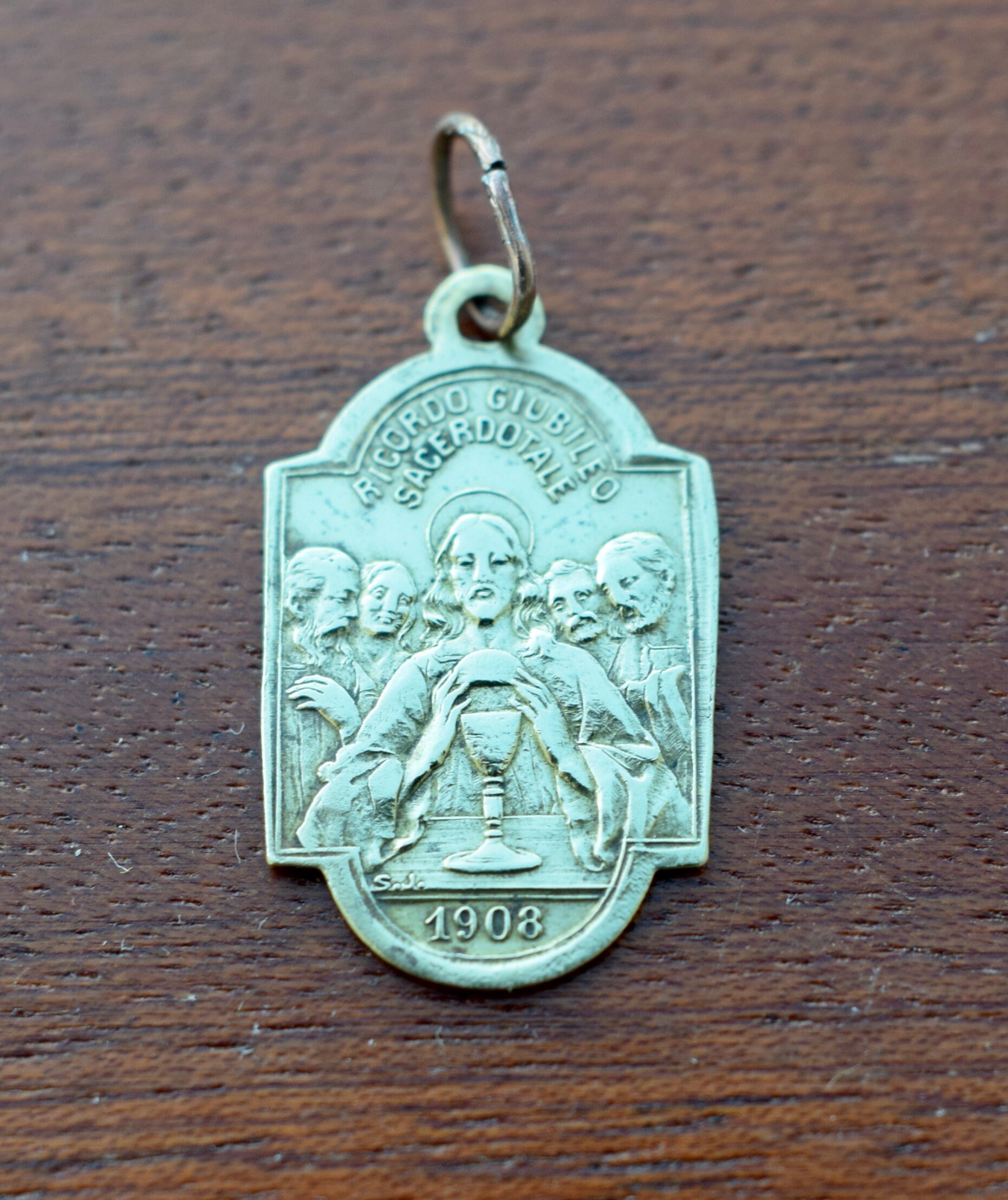 Médaille Eucharistique de Communion Italienne Pope Pie X Medal Pendant Roma 1908