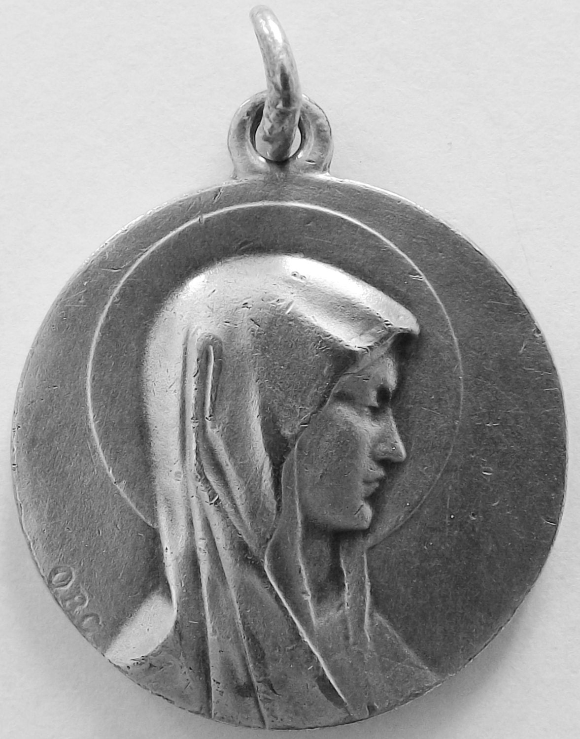 Notre-Dame de Lourdes - Portrait La Vierge Marie- Antique Français Médaille Pendentif Charme Bijoux