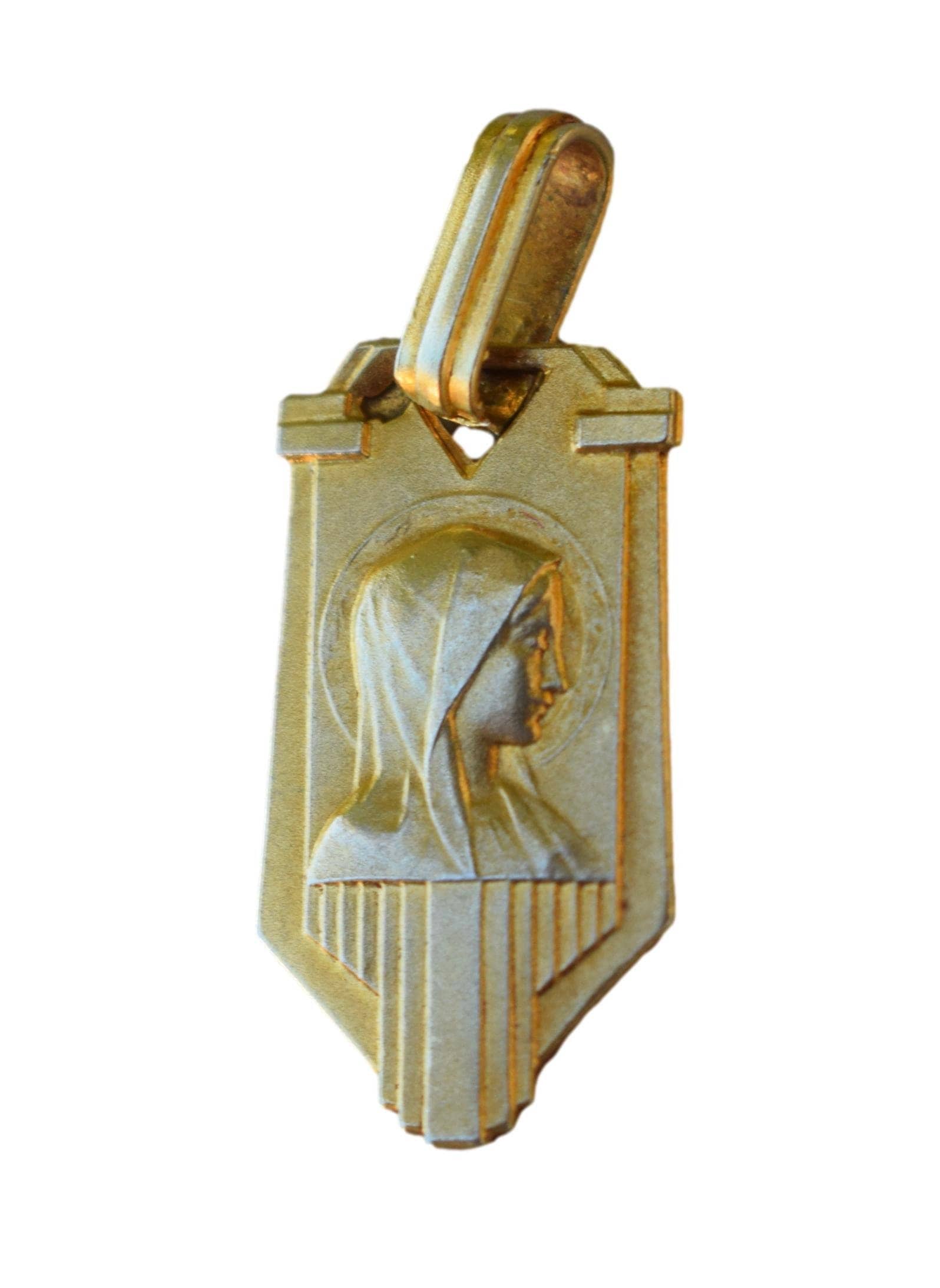 Médaille de La Vierge Marie Vintage Or sur Médaille d'argent Sterling