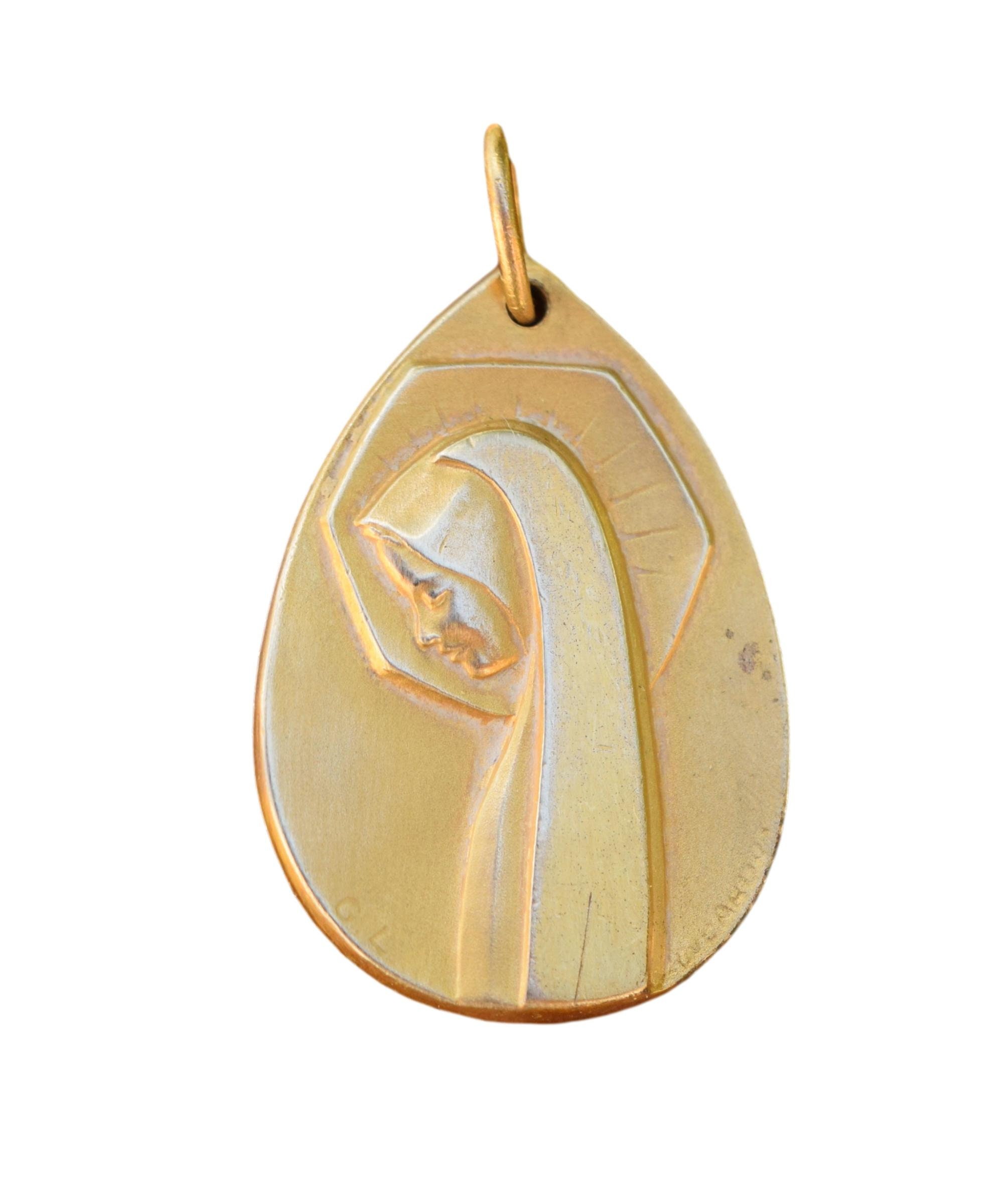 Vintage Modernist Our Lady Virgin Mary Medal Lourdes Pendentif Par C. Cardot