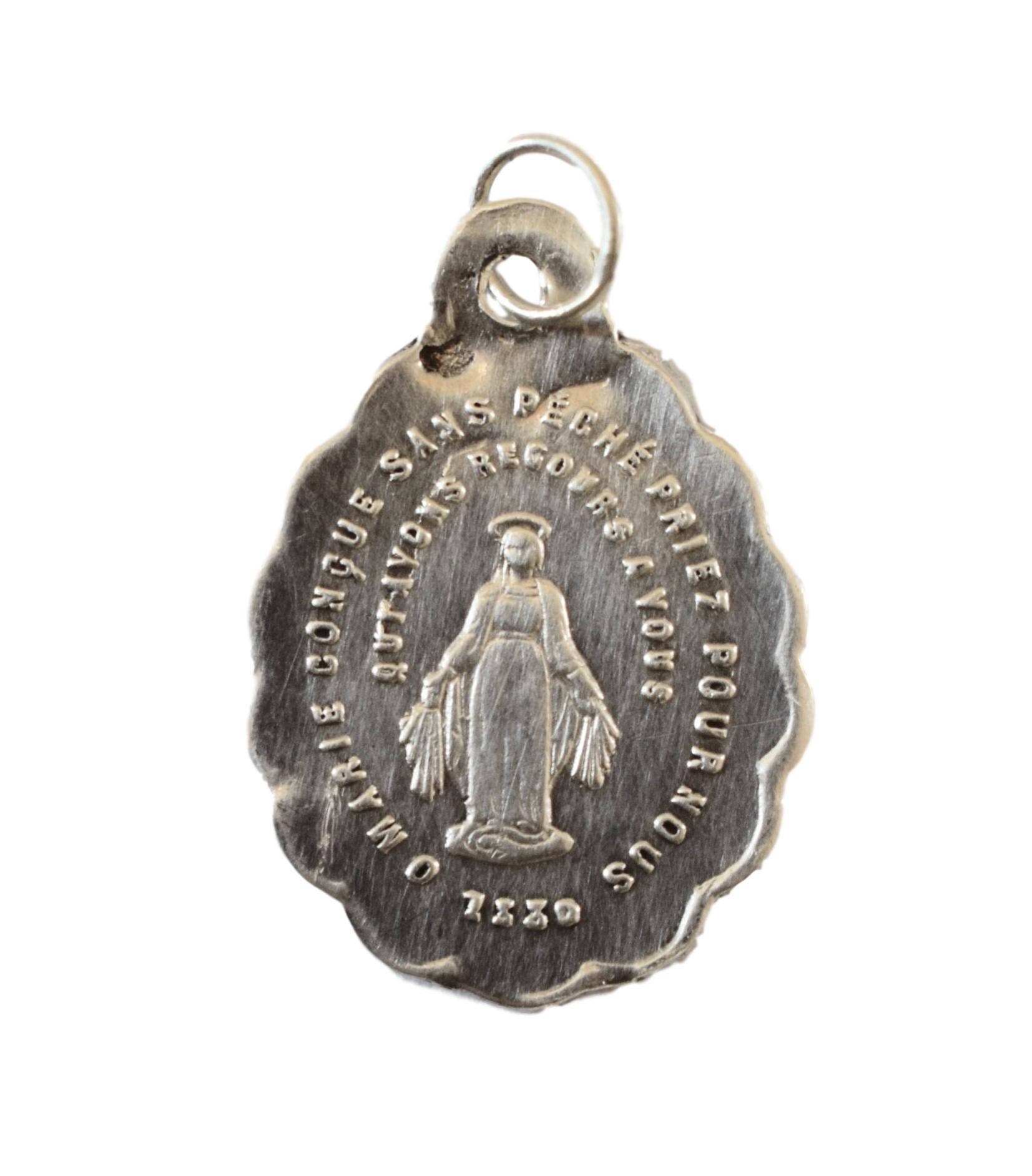 Notre Dame de La Médaille Miraculeuse - Argent Sterling Religieux Français Antique Médaille Pendenti