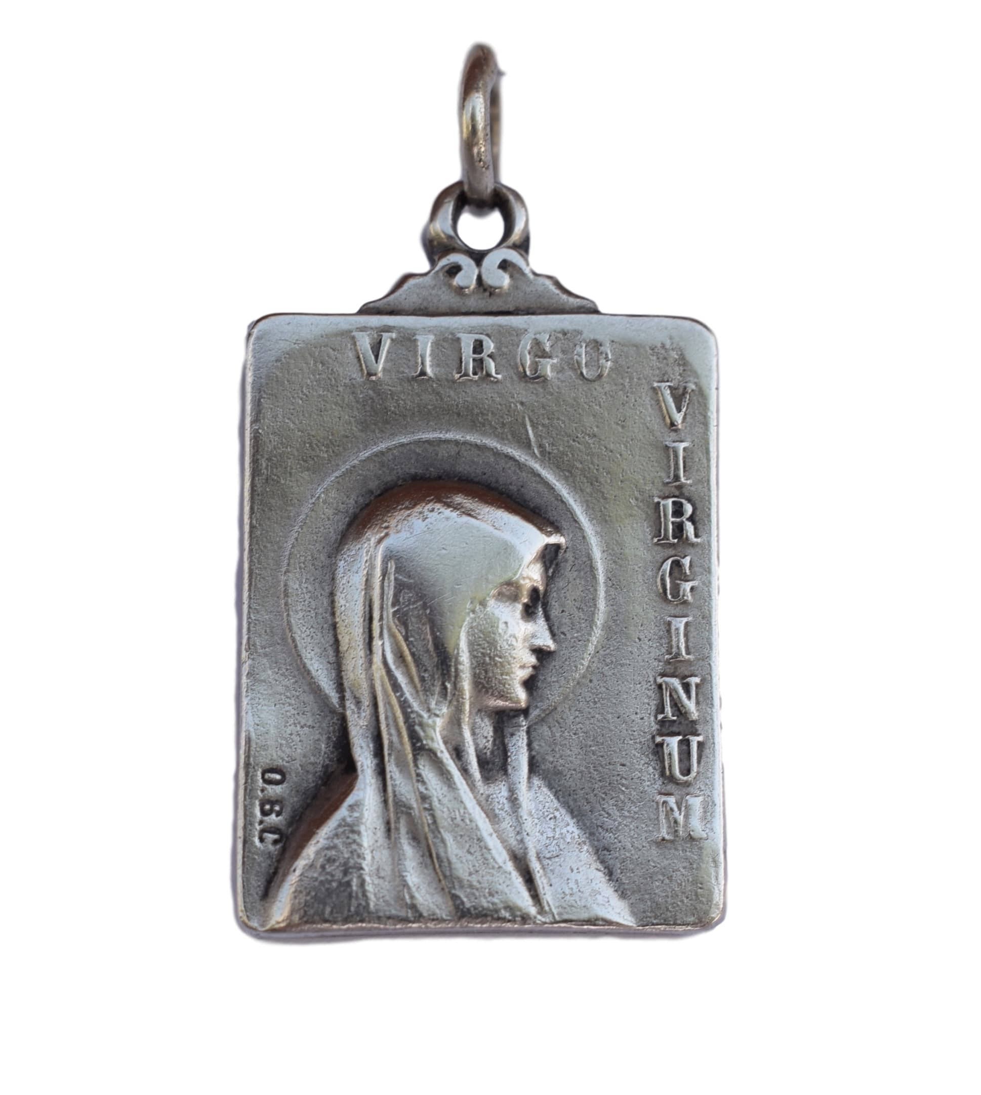 Notre-Dame de Lourdes - Portrait La Vierge Marie Antique Français Médaille Pendentif Charme Bijoux R