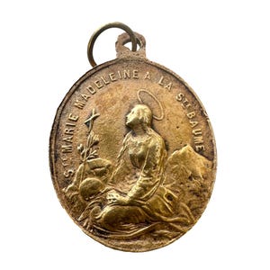 Saint Mary Magdalene Madeleine Medal  19th Pendant, French Antique Religious Charm