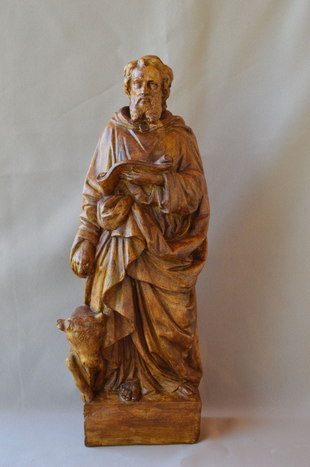 Religieux Français Saint Luc Évangéliste Statue - Mur Sculpture en Terre Cuite 18Th.c Religieuse Cat