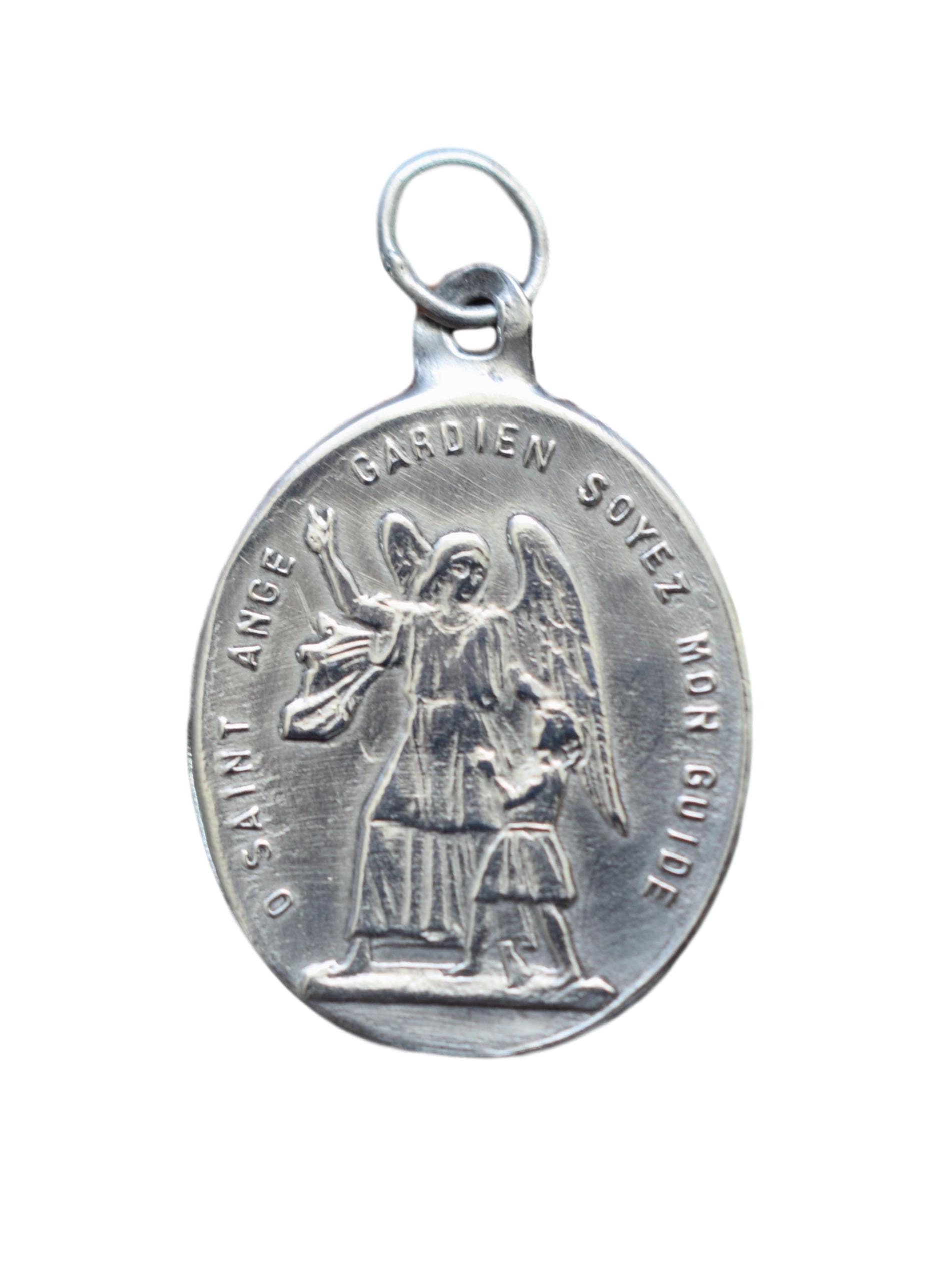 Médaille Saint Angel - Guardian Français Antique Medal Pendant Charm Sterling Silver Angels Congrega