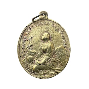 Saint Mary Magdalene Madeleine Medal 19th Pendant, French Antique Religious Charm