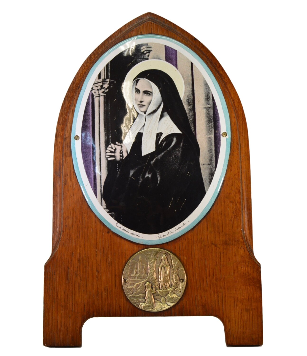 Plaque Sainte Bernadette - Français Plaque d'émail Antique de Lourdes Pèlerinage Souvenir Religieux