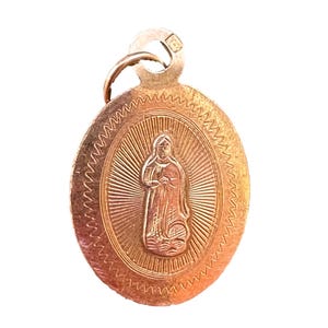 Miraculous Medal - French Antique Religious Pendant  -Fix Gold Plated Medal Pendant Charm - Baptism Communion Medal - Gift Necklace