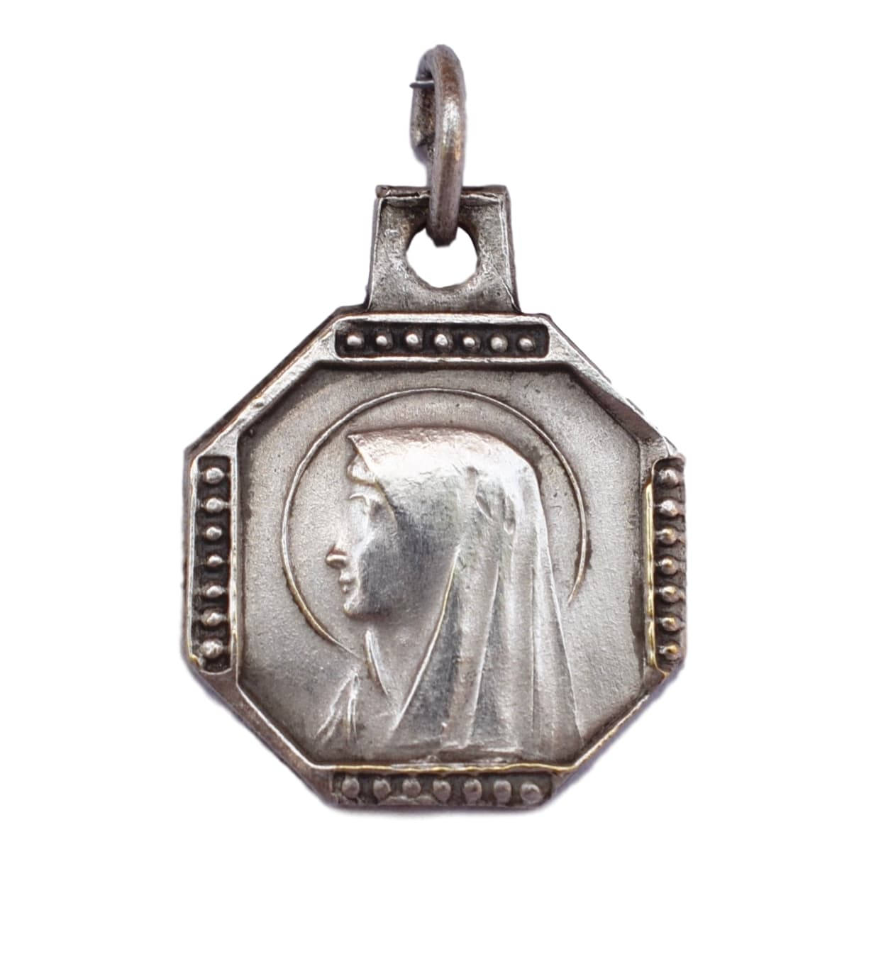 Notre Dame de Lourdes - Vierge Marie Portrait Antique Français Médaille Pendentif Breloque Cadeau Co