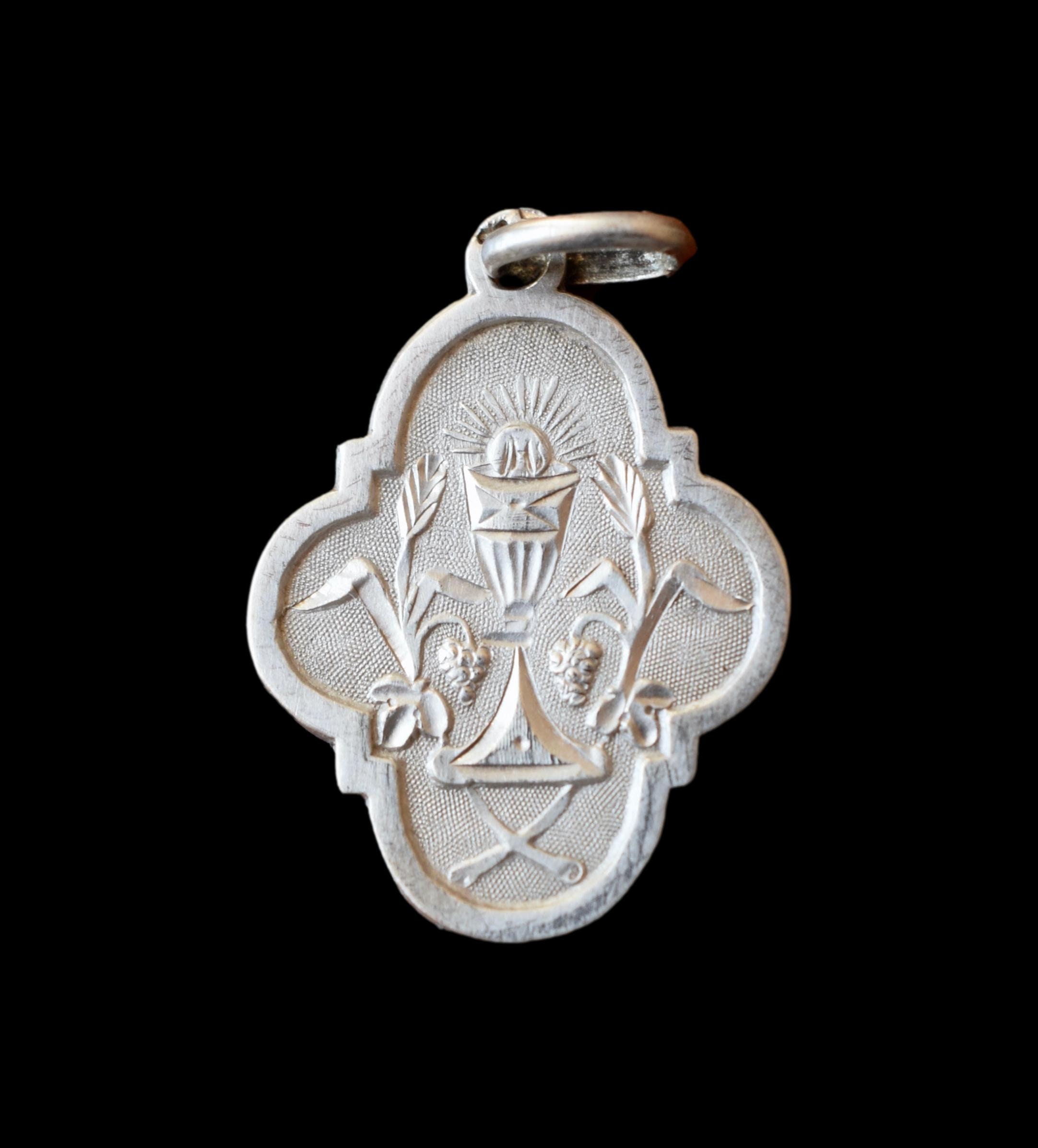 Médaille de Communion Religieux Sterling Argent Eucharistie Calice Vin Souvenir