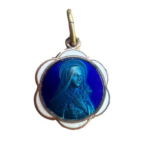 Saint Teresa Medal French Religious Blue Enamel Lisieux Medal