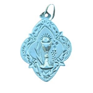 Communion Medal  Religious Sterling Silver Eucharist Chalice Wine Souvenir