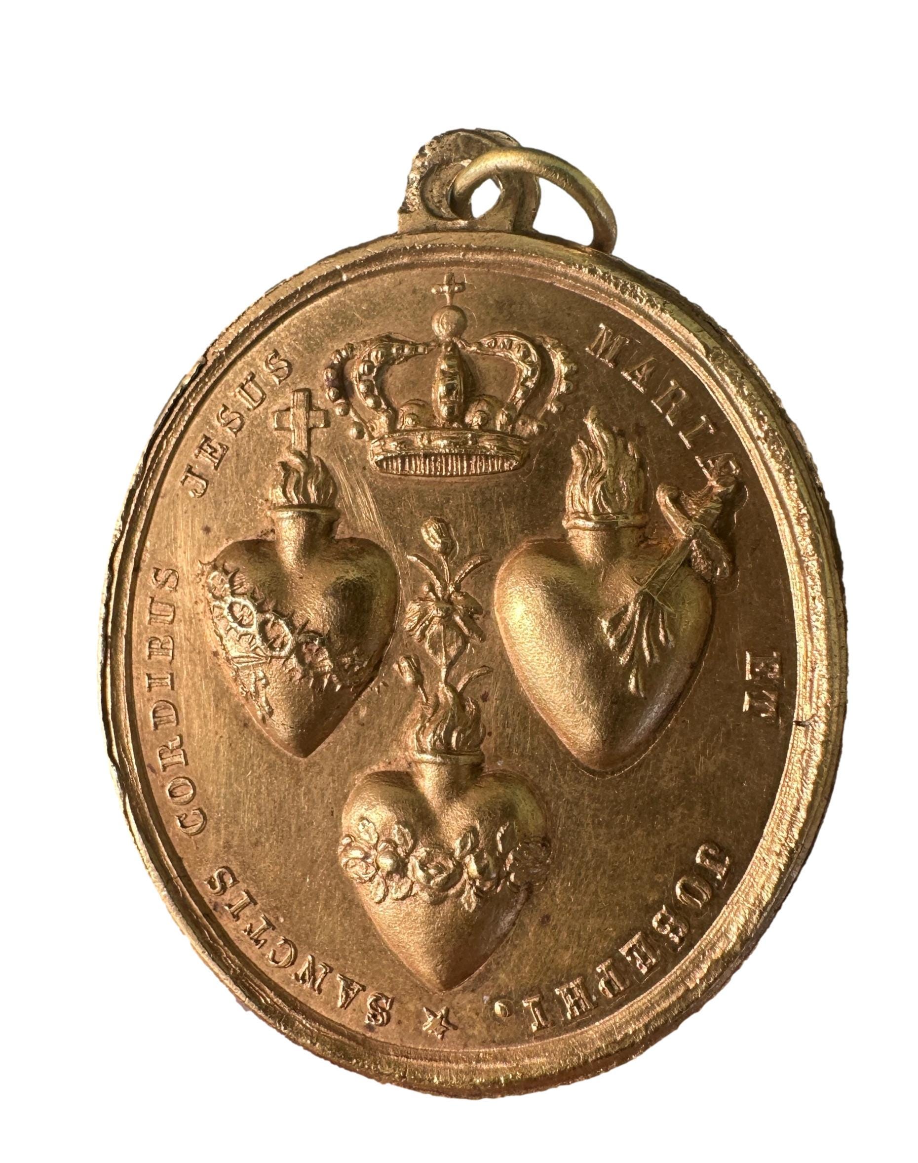 Médaille Bronze Sacré Cœur De Jésus Et Marie – Pendentif Religieux – 32 Mm – France