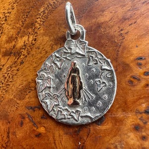 Antique Virgin Mary Medal: Sterling Silver & Gold Religious Pendant (1922)