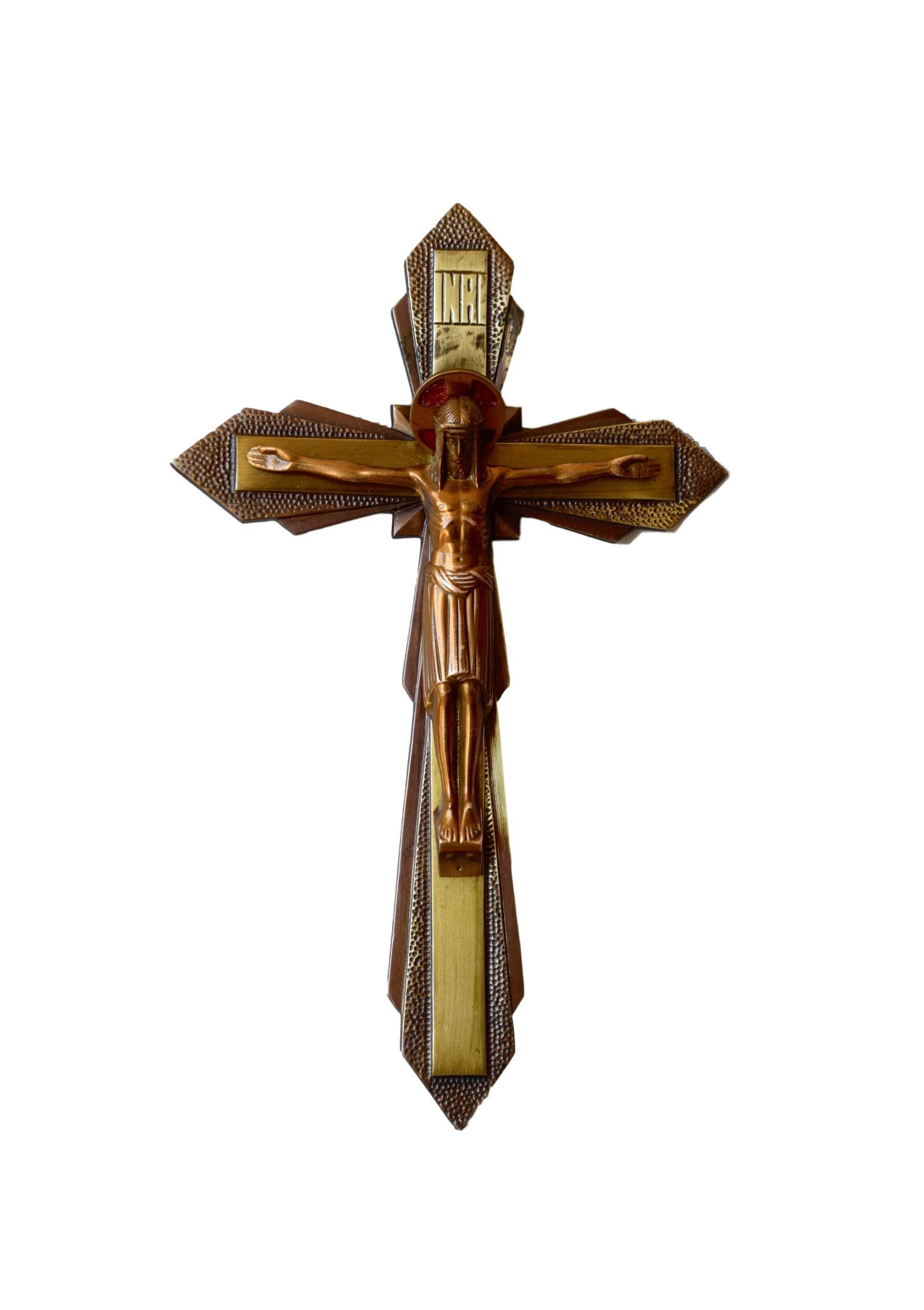Vintage Religious Bronze & Brass Crucifix Art Déco Wall Cross Vintage Vintage Brass