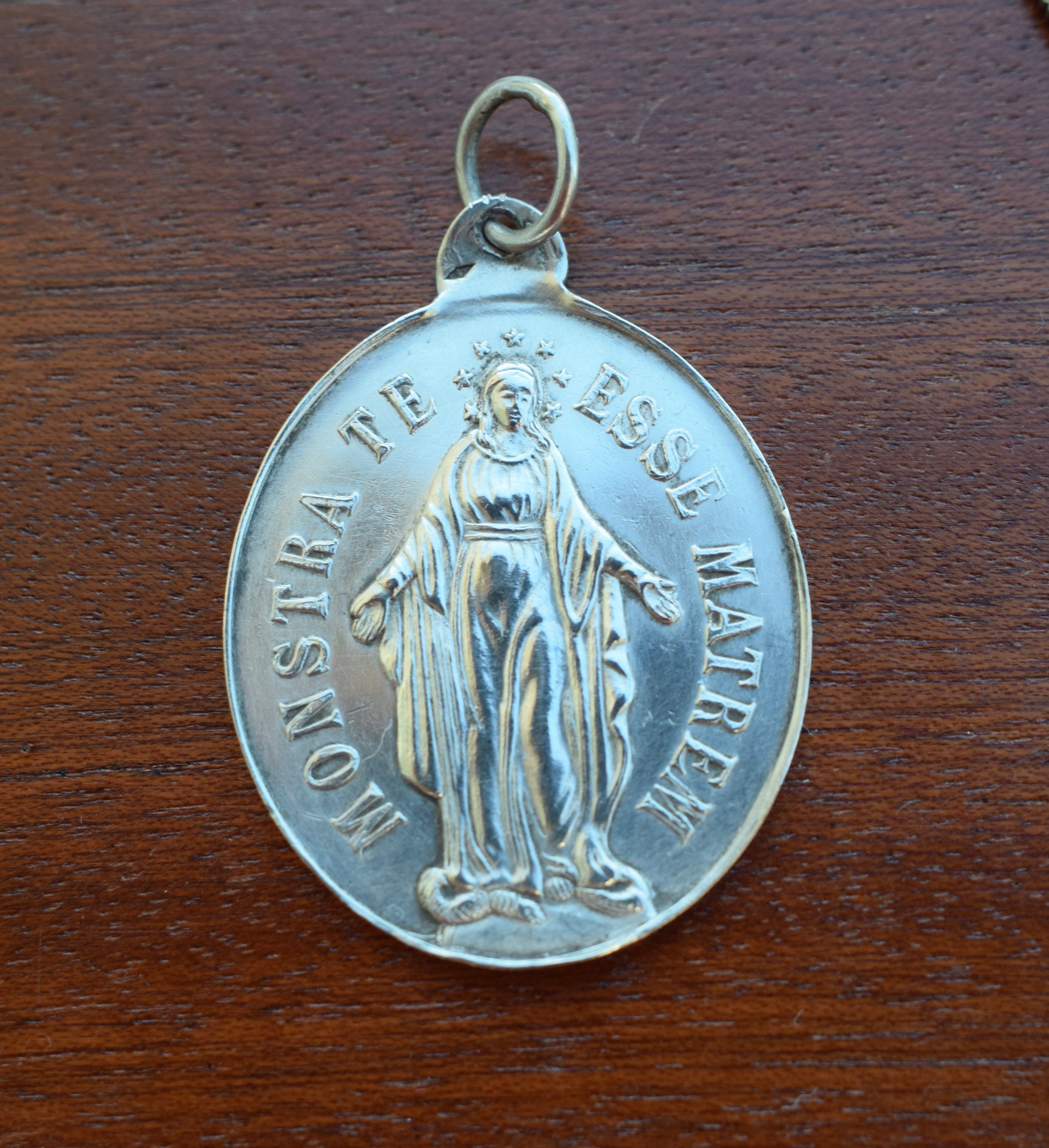 Médaille Miraculeuse Notre-Dame Vierge Marie, Sterling Argent 19E.c, Monstra Te Esse Matrem