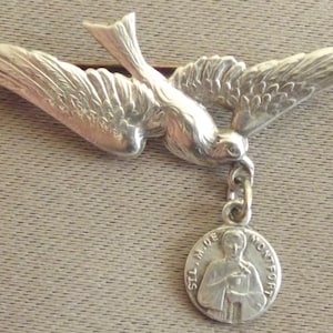 Saint Louis Marie Of Montfort - French Priest Medal - Holy Spirit Dove Brooch Jewelry - Mary Company and Saint Gabriel Brothers