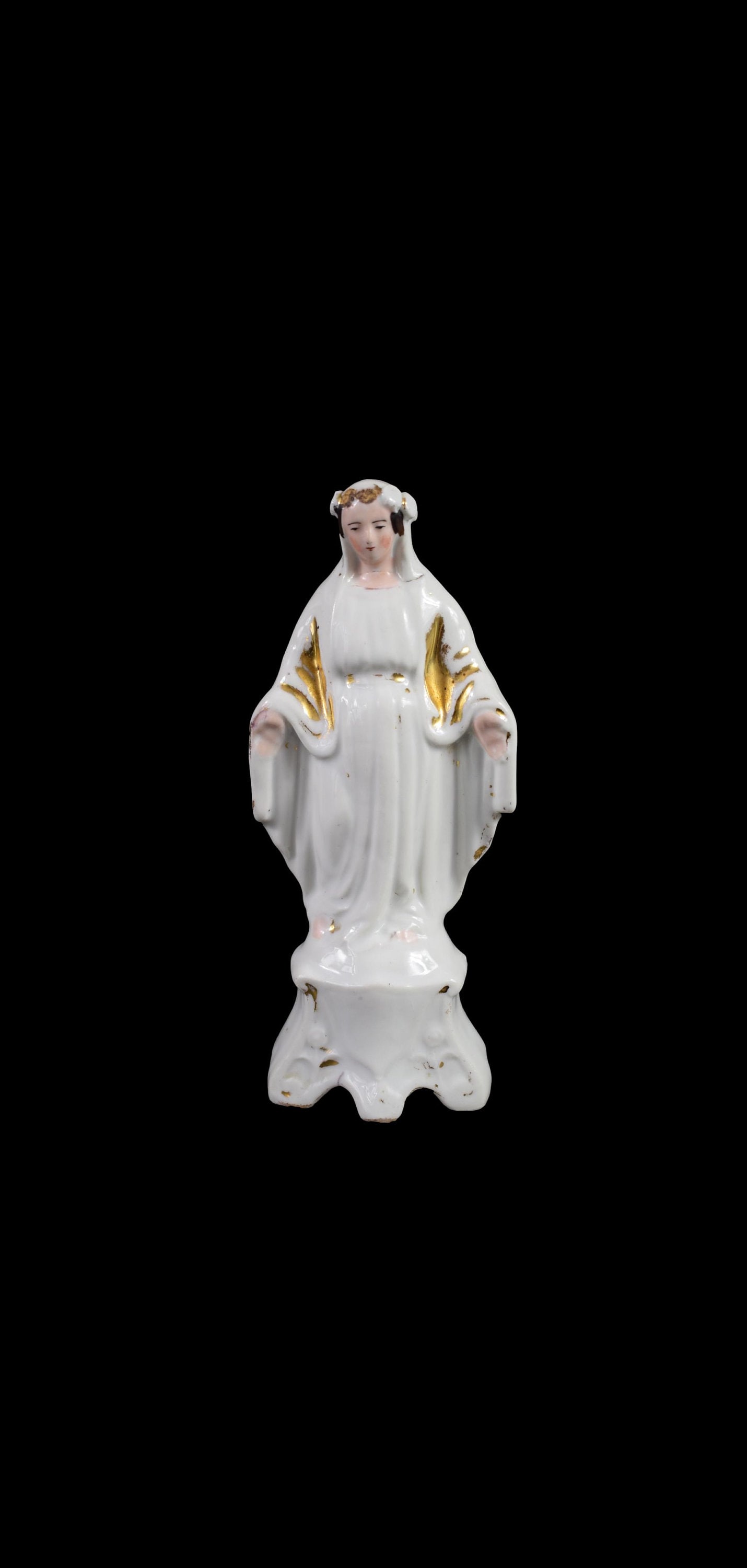 Antique Français Vieux Paris Figurine en Porcelaine Statuette Vierge Marie, 19Ème.c