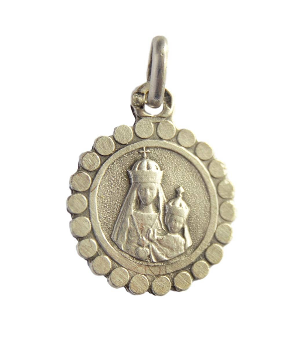 Notre Dame Couronnée et Jésus Enfant - Français Religieux Argent Médaille Pendentif Breloque Cadeau 
