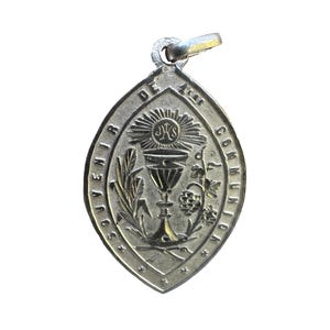 First Communion Medal  Religious Sterling Silver Eucharist Chalice Wine Souvenir 1890