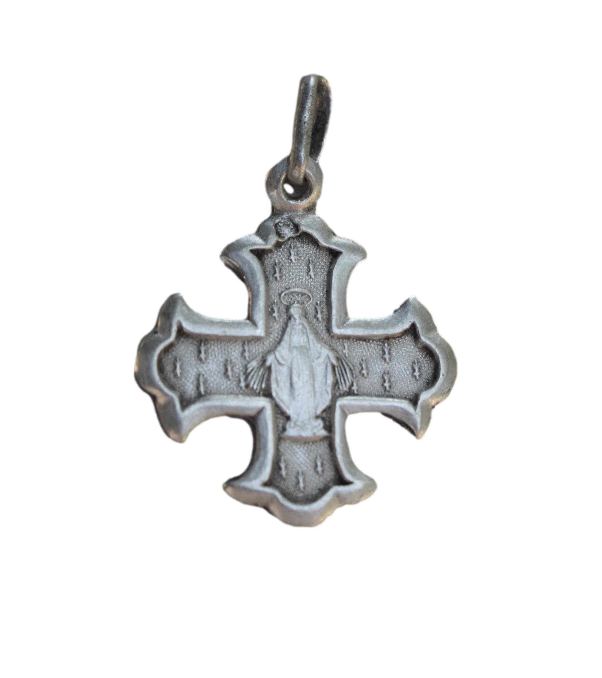 Médaille de La Vierge Marie Croix Pectorale Religieuse en Argent Sterling